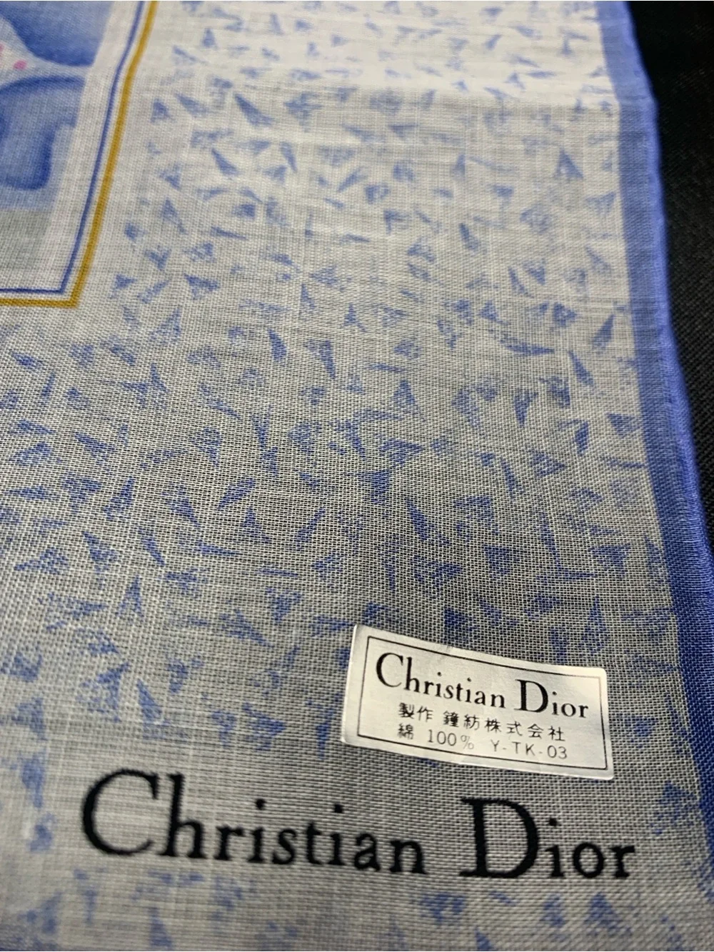 Dior Light Blue, White & Orange Scenic Motif Mini Scarf